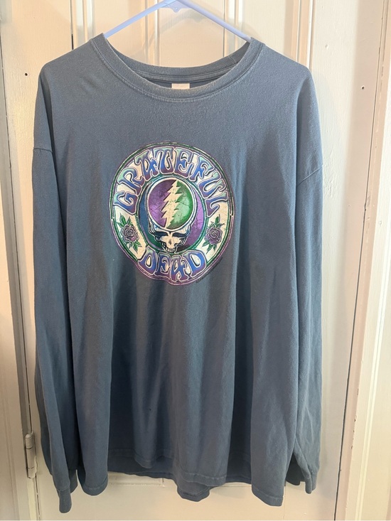 Grateful Dead Other - Grateful Dead Men's Long Sleeve - Dusty Blue with Steal Your Face Skull Logo